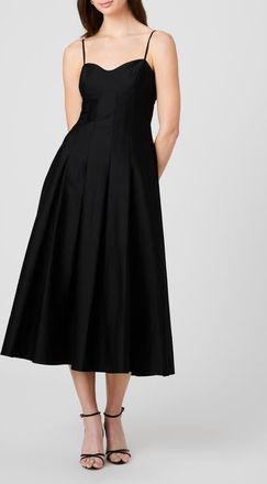 French Connection Pleated Stretch Cotton Sateen Midi Dress in Black at Nordstrom, Size 10