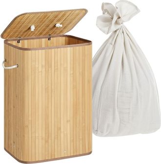 Relaxdays Relaxdays laundry basket with lid, bamboo, 80 litres, foldable laundry hamper, H x W x D: 60 x 40 x 30 cm, natural