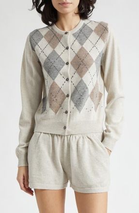 Johnstons of Elgin Clan Argyle Plaid Cashmere Cardigan in Lunan Sand Colourway at Nordstrom, Size X-Large