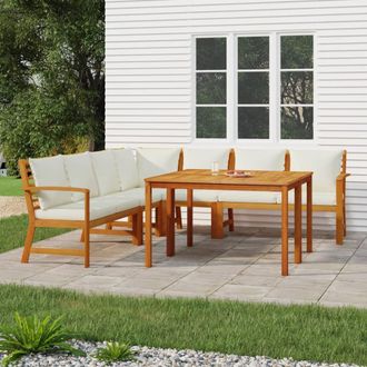 vidaXL Juego Comedor Jard&iacute;n Y Cojines 7 Piezas Madera Maciza Acacia Vidaxl