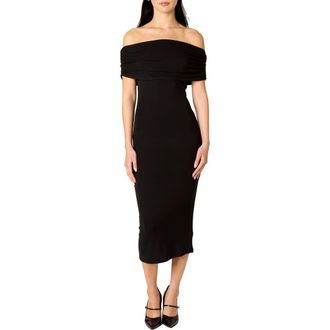 Nia Celine Off the Shoulder Body-Con Midi Dress in Black at Nordstrom, Size X-Large