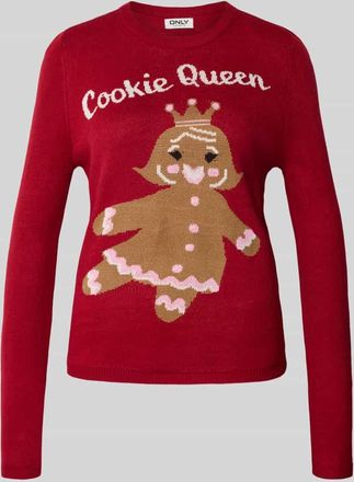 Only Regular Fit Weihnachtspullover mit Schriftzug Modell XMAS GINGERBREAD in Rot, Größe XL