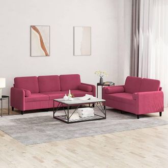 vidaXL Vidaxl - Juego De Sof&aacute;s Con Cojines 2 Piezas Terciopelo Rojo Tinto
