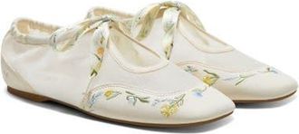 Vivaia Ciara Square-Toe Organza Sneakerinas in Cream-French Floral Emb at Nordstrom, Size 7.5