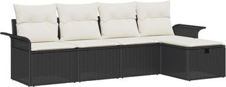 vidaXL Garden Sofa Set with Cushion 5 pcs Black and Cream Poly Rattan vidaXL