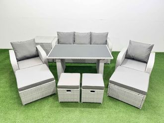 Fimous 9 Seater Patio Garden Furniture Sets with Side Table in Light Grey