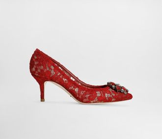 Dolce & Gabbana Lace Rainbow Pumps With Brooch Detailing - Woman Pumps And Slingback Red Lace 41.5