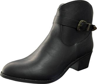 Generic Ladies Solid Color Western Ankle Boots with Comfortable Chunky Mid Heel and Pointed Toe Design for Plus Size Women (Black, 5.5)