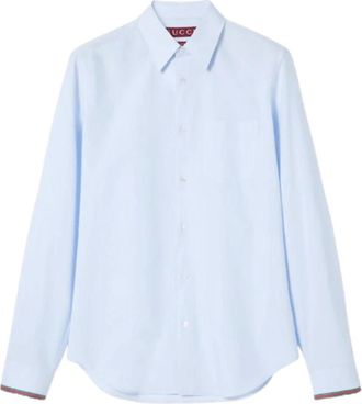 Gucci Gestreept katoenen overhemd met Web - Heren - Zakelijke Overhemden - Blauw - XL - Katoen - Overhemden