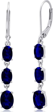 MAX + STONE 925 Sterling Silver 3 Stone Gemstone Leverback Dangle Earrings