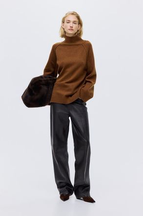 H&M Oversized Turtleneck Jumper in Brown at Nordstrom, Size Xx-Small