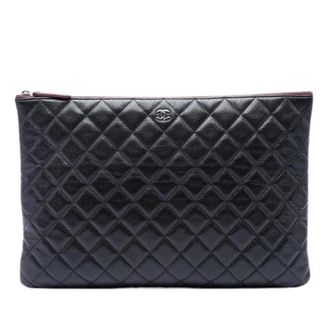 Chanel Pre-owned Quilted Caviar Clutch - Dames - Pre-owned - Zwart - Maat: ONE Size Leer