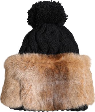 Dolce & Gabbana Womens Fur-Trimmed Virgin Wool Winter Hat Black