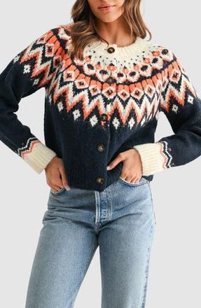 All in Favor Fair Isle Cardigan in Navy Cream at Nordstrom Rack, Size X-Small