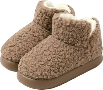 Generic YUJIEBB Winter Warm Thick Plush Women Ankle Boots Indoor Slippers Ladies Men Home Cotton Furry Shoes Coffee