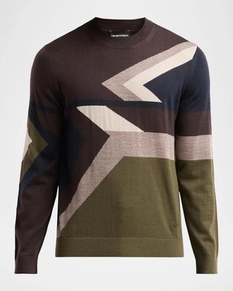 Emporio Armani Men & apos;s Geometric Wool Crewneck Sweater
