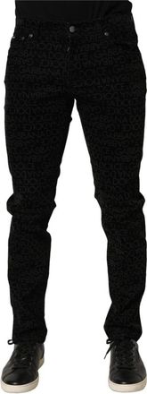 Dolce & Gabbana Logo Monogram Katoenen Slim Denim Jeans - Heren - Slim Fit Jeans - Zwart - M - Katoen - Jeans