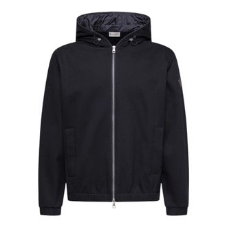 Moncler Light Jackets, male, Blue, Size: L Zip-up Hoodie with Leather Logo