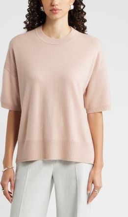 Nordstrom Relaxed Short Sleeve Cashmere Sweater in Tan Memoir at Nordstrom Rack, Size Large/x-Large