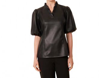 Dolce Cabo Faux Leather Ruffle Neck Top In Black