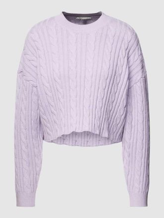 Tom Tailor Denim Cropped Strickpullover mit Zopfmuster in Lavender, Gr&ouml;&szlig;e XXS/X
