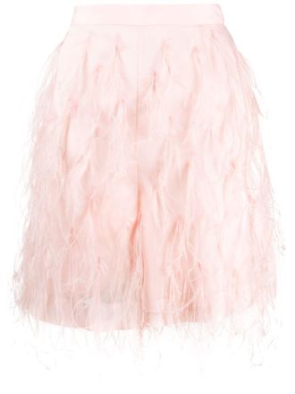 Pucci feather embroidery shorts - women - Silk/Silk/Spandex/Elastane - 42 - Pink