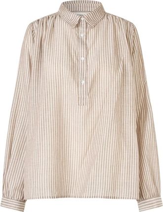 Lollys Laundry Overhemden, Dames, Beige, XS, Katoen, Gestreepte Vrouwelijke Shirt met Lange Mouwen