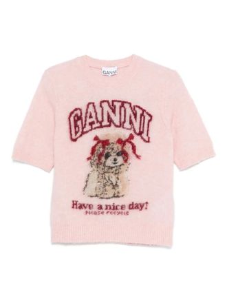 Ganni patterned knitted top - Pink