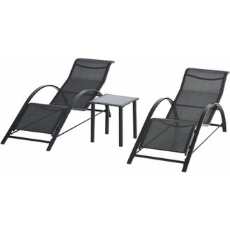 OUTSUNNY 2 Tumbonas De Jard&iacute;n 59x169x66cm Con Mesa De Caf&eacute; 41x41x45cm Patio Piscina Negro