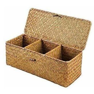 OEM Cesta De Almacenamiento Con Tapa, Ba&uacute;l Rectangular De Mimbre Con Compartimentos Organizables Para Papel Higi&eacute;nico, Aperitivos Y Juguetes