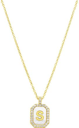 Adornia Crystal Mother of Pearl Initial Pendant Necklace in Gold-S at Nordstrom Rack