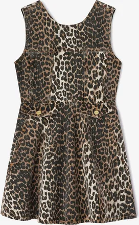 Ganni Brown Leopard Denim Mini Dress - Size 10/12 Organic Cotton