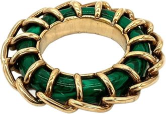 Bottega Veneta Green Resin Silver 925 Band Ring (Pre-Owned)