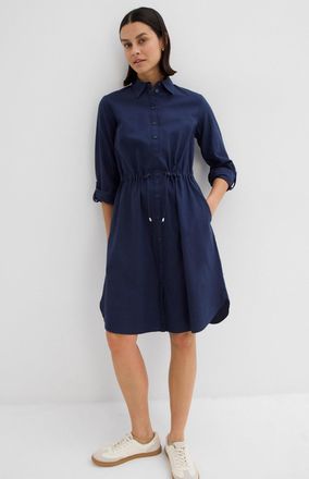 Bonprix Midikleid BONPRIX Hemdblusenkleid aus Leinen-Baumwoll-Mix, Damen, Gr. 38, N-Gr, dunkelblau (l&auml;nge: regul&auml;r), Obermaterial: 55% Leinen, 45% Baumwolle, 