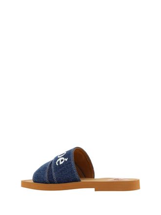 Chlo&eacute; Womens Denim Blue Cotton Slides Woody Sandals Accessory