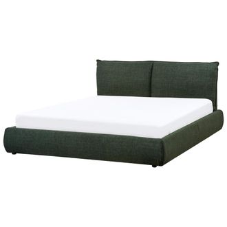 Beliani Cama De Agua Moderna Tapizada 160 X 200 Cm Somier Con Colch&oacute;n Tela Verde Oscuro Vinay