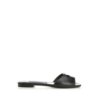 Dolce & Gabbana Lambskin Logo-Plaque Slides - female - Dolce & Gabbana - Sliders - Black - 3 UK - Shoes