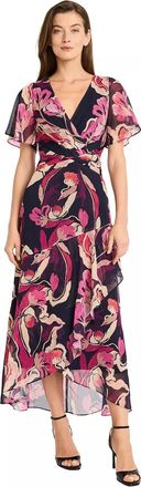 Maggy London Printed V-Neck Midi Fit & Flare Dress In Floral Multi