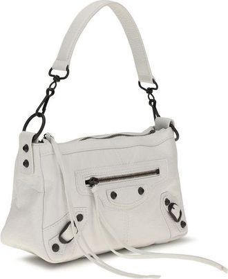 Balenciaga Womens Le City Moto Mini Shoulder Bag White Lamb Ovis Aries
