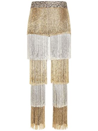 Dolce & Gabbana beaded fringing lace trousers - women - Nylon/Rayon - 42 - Gold