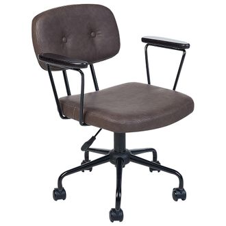 Beliani Silla De Oficina De Piel Sint&eacute;tica Marr&oacute;n Oscuro Giratorio Ajustable Algerita