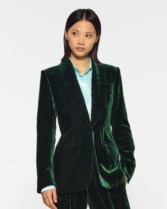 Serena Bute Velvet Blazer - Dark Green