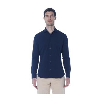 Caliban Camicia in tessuto tecnico no stiro - Heren - Casual Overhemden - Blauw - L - Overhemden