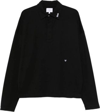 Rhude Polo shirt met lange mouwen en geborduurd logo - Heren - Ronde hals truien - Blauw - S - Katoen - Truien & Vesten