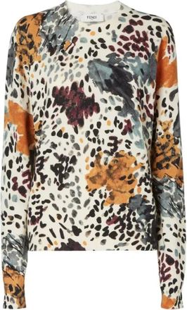 Fendi Round-neck Knitwear, female, Multicolor, Size: M Printed Sweater
