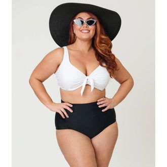 Unique Vintage Plus Size High Waist Louise Bikini Bottom in Black Solid at Nordstrom, Size 3X