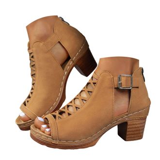 Generic Womens Platform Sandals Summer Trendy Dressy Gladiator Sandals Chunky Heel Hollow Cut Out Open Toe Stacked Heeled Booties Beach Boho Comfortable Ankle