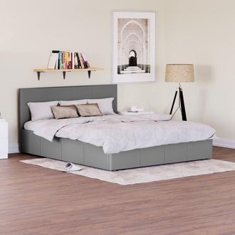 Home Discount Home Discount - Lisbon 5ft King Size Faux Leather Ottoman Bed Frame, Grey, 200 x 150 cm