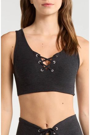 YEAR OF OURS Stretch Football Bra In Heather Black