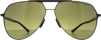 Porsche Design Aviator Unisex Black Green Silver Mirror Polarized P8931 Metal - One Size